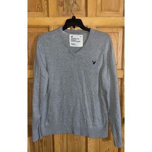 American Eagle Outfitters Women's Size XL Gray Long Sleeve‎ Sweater V-Neck Logo